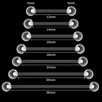 10шт 12-38 мм Прозрачные Акриловые Фиксаторы Для Пирсинга Гибкое Кольцо Для Языка Биофлекс Пластиковая Штанга Для Пирсинга Сосков Промышленная Серьга 0