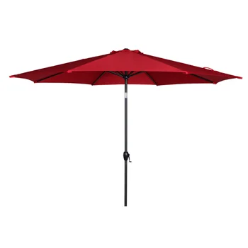 11-футовый Действительно Красный Круглый Открытый Наклоняющийся Рыночный Зонт с кривошипной мебелью для патио, Зонт для пляжного пикника, открытый зонт