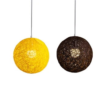 2 Кофейных/желтых шарика из бамбука, ротанга и пеньки, люстра для индивидуального творчества, сферический абажур из ротанга