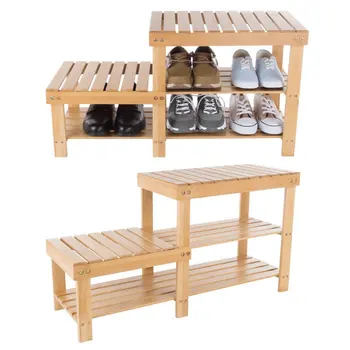 2-уровневый бамбуковый стеллаж для хранения обуви и скамейка для прихожей, прихожей, гостиной, спальни или ванной комнаты