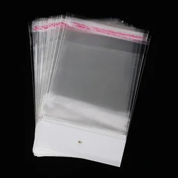 200шт Самоклеящиеся Пакеты OPP с белым картоном и Отверстиями для Подвешивания - Прозрачная Пластиковая Полиэтиленовая Упаковка Для Ювелирных Изделий