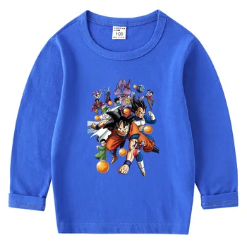 2023 Dragon Ball /Весенне-осенняя детская хлопковая однотонная футболка с круглым вырезом, Топ с длинными рукавами, Детская футболка