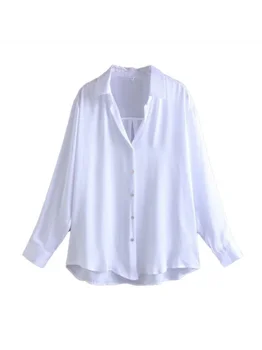 2023 Новые женские Элегантные топы, Высококачественные офисные женские блузки, Атласная блузка с длинным рукавом, рубашка на пуговицах, Женская летняя