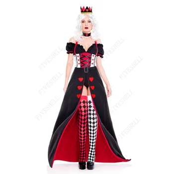 2023 Рождественские костюмы для Косплея, костюмы на Хэллоуин для взрослых, платье с красной карточкой и короной, костюмы королевы для женщин 0