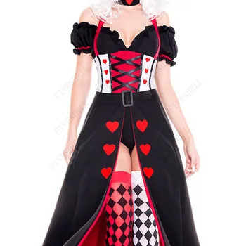 2023 Рождественские костюмы для Косплея, костюмы на Хэллоуин для взрослых, платье с красной карточкой и короной, костюмы королевы для женщин 3