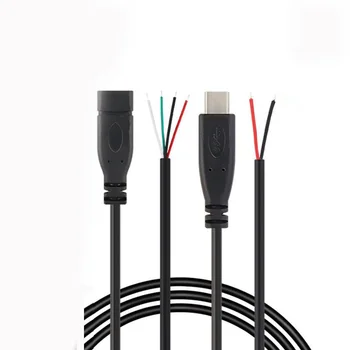 5шт 2-контактный 4-контактный кабель передачи данных 25 см USB 2.0 Type-C Источник питания Удлинитель Кабель Разъем зарядного устройства Штекер-розетка