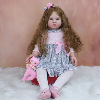70 см, мягкая силиконовая кукла-реборн из 3D-краски, игрушка с тканью в виде вены, Тело, Длинные волосы, Принцесса для девочек, Одежда для малышей, Искусство Bebe