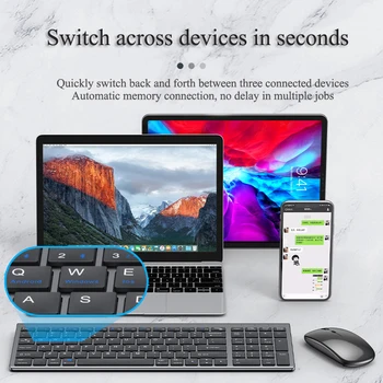 Bluetooth 5.0 2.4G Беспроводная комбинированная клавиатура и мышь Мультимедийная клавиатура Набор мышей для портативных ПК iPad Mac Android Apple Windows 2