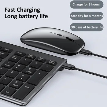 Bluetooth 5.0 2.4G Беспроводная комбинированная клавиатура и мышь Мультимедийная клавиатура Набор мышей для портативных ПК iPad Mac Android Apple Windows 3