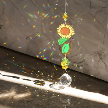 H & D Прозрачный Хрустальный шар, Призма, Ловец Солнца, Подвесной с орнаментом в виде Подсолнуха, Радужное украшение для окна, подарок на годовщину 0