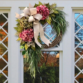 H55A Венок для входной двери, искусственные весенне-летние венки из гортензии с цветами и ветками на все сезоны, фермерский дом
