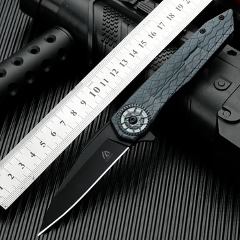 HUANGFU 3D печатный складной нож из углеродного волокна 7CR13MOV, нож для самообороны, открытый кемпинг, охота, EDC инструмент, спасательный нож