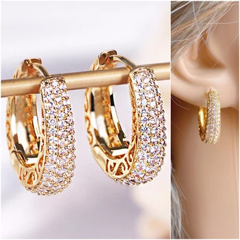 Huitan Роскошные серьги-кольца с покрытием CZ для женщин Золотого цвета, выдалбливают Дизайн, Темперамент, Женские Аксессуары для ушей, Модные украшения
