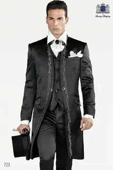 JELTONEWIN/ Высококачественный мужской свадебный костюм с итальянской вышивкой черного цвета, комплект из 3 предметов, официальные мужские костюмы для Жениха