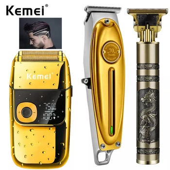 Kemei Профессиональная Машинка Для Стрижки Волос Беспроводной Триммер для Мужчин Бритва для Бороды Станок Для Бритья ЖК-Дисплей С Гравировкой Инструменты Для Стрижки Головы