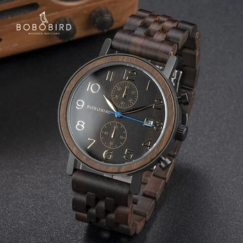 Relogio Masculino BOBO BIRD Деревянные мужские часы 43 мм Топ Люксовый бренд, японский механизм, кварцевые часы VD51, отличные мужские подарки