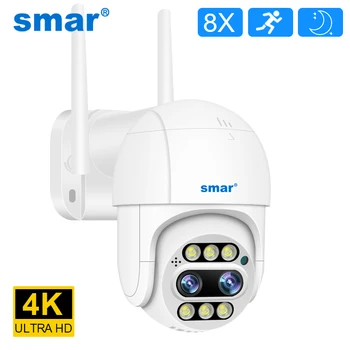 Smar 8MP 8X Гибридный Зум PTZ 4K 2,8 мм + 12 мм IP-камера с двумя Объективами 4MP Аудио Безопасность Видеонаблюдение Обнаружение человека WiFi Камеры