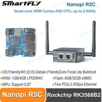 Smartfly NanoPi R5C Openwrt Rockchip RK3568B2 Двойной порт 2,5G Ethernet с модулем M.2 WiFi 4 ГБ LPDDR4X Поддержкой FriendlyWrt