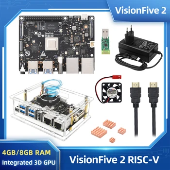VisionFive 2 RISC-V Starfive JH7110 1,5 ГГц 64-разрядный RV64GC ISA SoC, встроенный 3D-графический процессор, 4G 8 ГБ оперативной памяти, Дополнительный источник питания Wi-Fi, радиатор