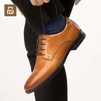 Youpin Qimian/ Кожаные туфли-Оксфорды, Мужские Лоферы в деловом стиле, Черная обувь с заостренным носком, Дышащая Официальная свадебная обувь Люксового бренда