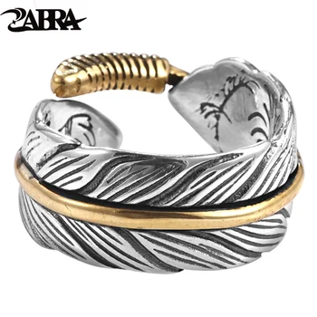 ZABRA, крутое кольцо с пером, Размер отверстия от 8 до 11, Ювелирный подарок для женщин и мужчин, Винтажное настоящее серебро 925 Пробы, золотой дизайн
