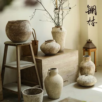 Антикварная ваза, грубая керамика, тихий ветерок, пребывание дома, керамический горшок, новая керамическая сушилка для цветов в китайском стиле, балкон, цветочный горшок