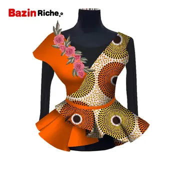 Африканские блузки для женщин с Vобразным вырезом и аппликациями, летние топы без рукавов в стиле Анкары, футболки WY8155