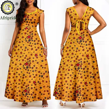 Африканские платья для женщин Без рукавов с V-образным вырезом и Высокой Талией, Элегантные Вечерние Платья в Анкаре с цветочным принтом, Платья A2325002