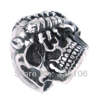 Бесплатная доставка! Кольцо с черепом скорпиона, ювелирные изделия из нержавеющей стали, готическое мужское кольцо для мотобайкеров SWR0119