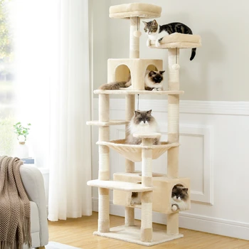 Бесплатная доставка, Многоуровневое Кошачье дерево, Роскошная Кошачья башня с гамаком для кондоминиума, Скребки для кошек с когтеточкой, аксессуары для кошек, игрушка для кошек 0