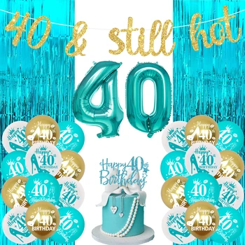 Бирюзовые Украшения для вечеринки на 40-й день рождения для женщин 40 & Still Hot Баннер Бирюзово-голубой С Днем Рождения, Набор воздушных шаров для торта на 40-й день рождения