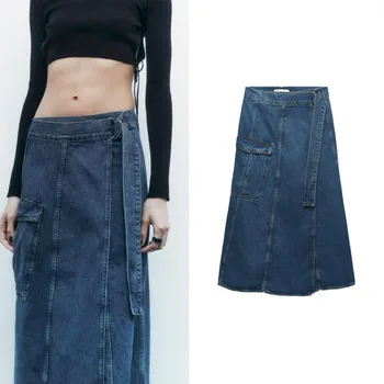 Весенняя новая женская одежда в стиле ретро, универсальная повседневная джинсовая юбка с высокой талией, юбка средней длины