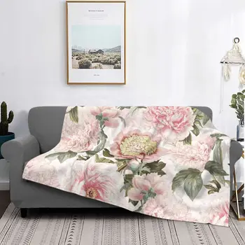 Винтажный ботанический Румянец с цветами Пиона, Фланелевое одеяло, Розовые одеяла с розами для кровати, Офисное теплое Покрывало