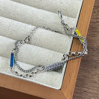 Винтажный модный Индивидуальный Двойной прямоугольный браслет с кристаллами Унисекс Серебристого цвета, открытый браслет, Аксессуары для банкетов