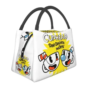Горячая игра Cuphead Mugman Изолированные сумки для ланча для женщин Герметичный термоохладитель Сумка для ланча Пляжный Кемпинг Путешествия