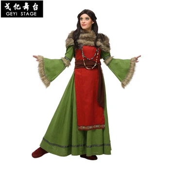 Готическое средневековое платье, Карнавальный костюм на Хэллоуин для женщин, ретро-платье крестьянки, вечернее платье, Шерстяная шаль
