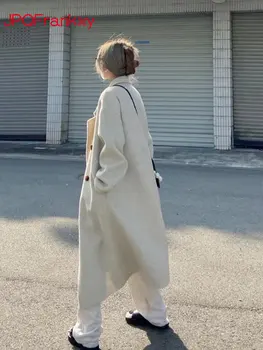 Двойное кашемировое пальто, Женское Осенне-зимнее новое Шерстяное пальто Средней длины в Корейском стиле Хепберн, Высококачественная Женская зимняя куртка 0