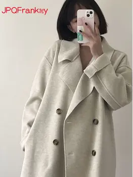 Двойное кашемировое пальто, Женское Осенне-зимнее новое Шерстяное пальто Средней длины в Корейском стиле Хепберн, Высококачественная Женская зимняя куртка 2