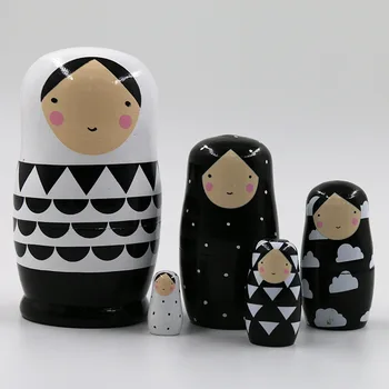 Детские развивающие игрушки Деревянный ветер, черно-белая Милая деревянная матрешка, Маленький 5-слойный подарок, креативный подарок