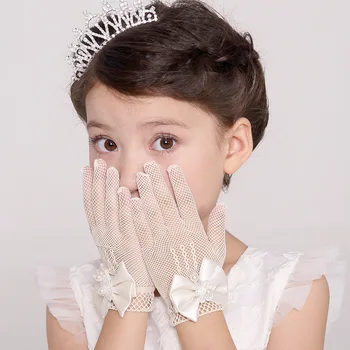 Детское свадебное платье с цветочным узором для девочек, перчатки для девочек, сетчатые эластичные перчатки для невесты, перчатки