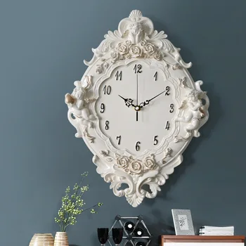 Европейские настенные часы с ангелом, роза из смолы, классические часы для гостиной, спальни, Немой Амур, часы с Ангелом из смолы, подарок