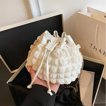 Женская сумка, модная Пузырчатая плиссированная сумка-ведро, сумка на одно плечо, мини-маленькая сумка, сумка через плечо с цепочкой, комплект карманов