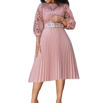 Женское кружевное платье с цветочным рисунком и крючком, Сексуальное открытое Плиссированное платье в стиле пэчворк 4