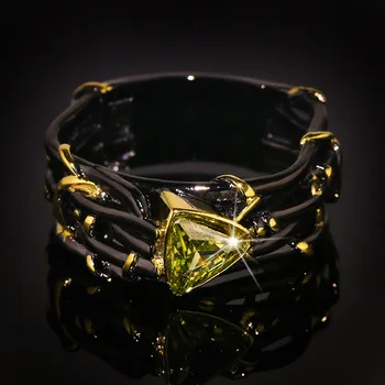 Женское Уникальное дизайнерское кольцо с преувеличенной индивидуальностью, треугольник из черного золота с вольфрамом, Обручальное кольцо с зеленым кристаллом Циркона, Женское кольцо