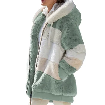 Зимнее женское пальто, модная повседневная женская одежда в клетку с отстрочкой, женское пальто с капюшоном на молнии, плюшевая женская куртка, новинка, лидер продаж