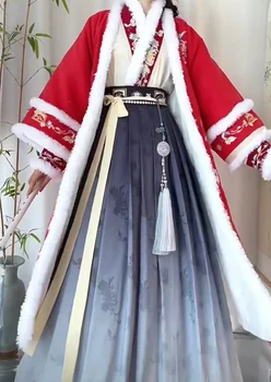 Зимняя династия в китайском стиле, женский зимний стиль плюс бархатное старинное белое платье в китайском стиле Hanfu, китайское традиционное платье