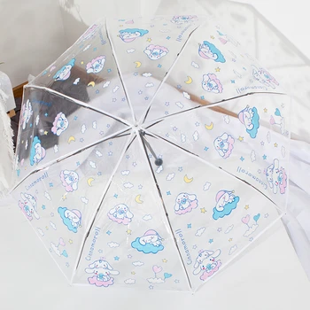Зонт Sanrio Kawaii Cinnamoroll, аниме Прозрачный трехстворчатый зонт, автоматический мультяшный складной зонт с сердечком для девочки, милый подарок