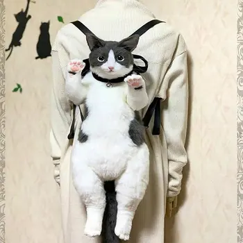 Имитационная сумка для кошек ручной работы Этот рюкзак для кошек выглядит как настоящий рюкзак с 3D-моделированием плюшевого животного на молнии