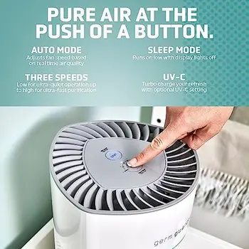 Интеллектуальный очиститель воздуха Guardian AirSafe+ с 360-градусным фильтром HEPA 13 улавливает 99,97% загрязняющих веществ, Дым от лесных пожаров, Большие помещения 5