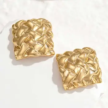 Квадратные серьги-гвоздики из желтого золота 18 Карат, женская марка AU750